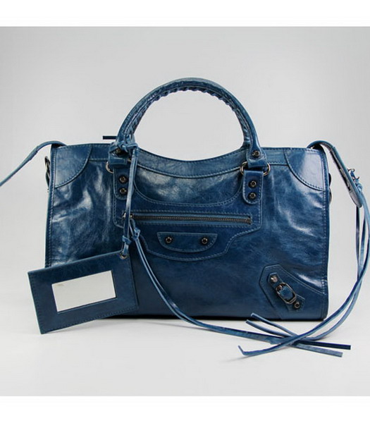 Balenciaga Giant City Handbag in Middle Blue Oil Leather