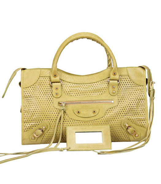 Balenciaga Handbag Yellow Imported Oil Leather With Golden Nails