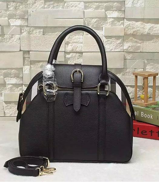 Burberry House Check Calfskin Leather Tote Bag Black