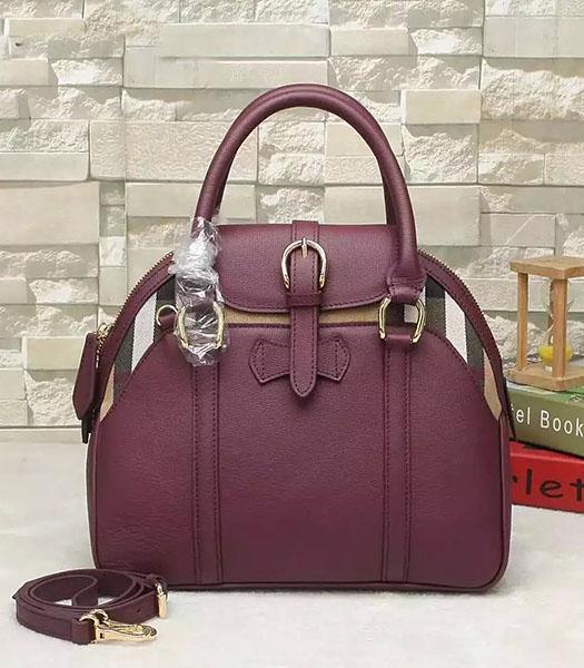 Burberry House Check Calfskin Leather Tote Bag Jujube Red