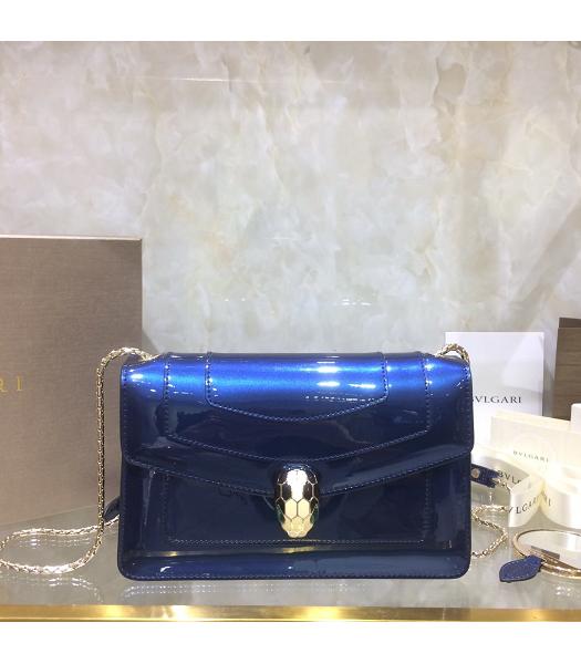 Bvlgari Original Patent Leather 22cm Chains Bag Sapphire Blue
