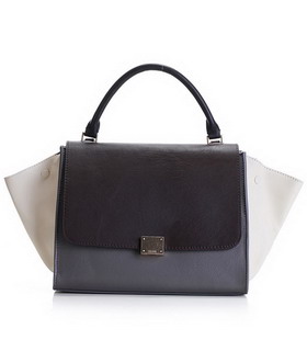 Celine Dark CoffeeLight Grey Imported Leather Stamped Trapeze Bag