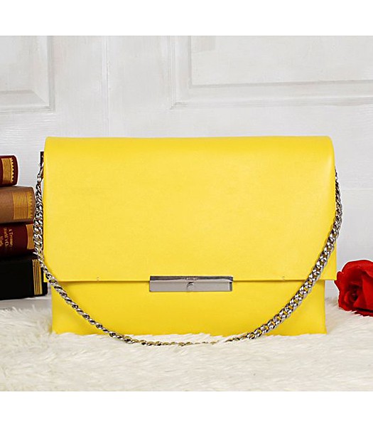 Celine Fashion Lemon Yellow Leather Flap Shoulder Bag 5367