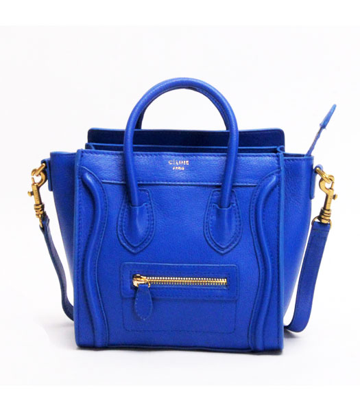Celine Mini Smile Face Blue Calfskin Leather Tote Handbag