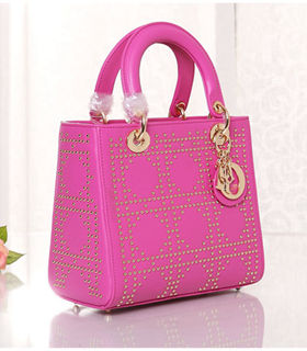 Christian Dior Fuchsia Leather Small Tote Bag With Nail