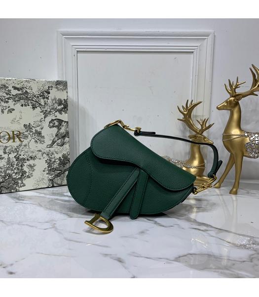 Christian Dior Original Leather Palmprint Small Saddle Bag Dark Green