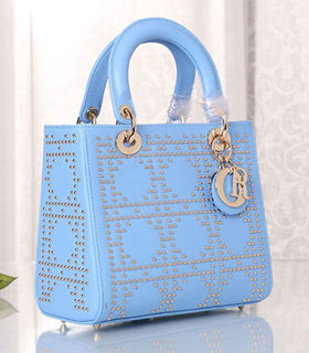 Christian Dior Sky Blue Leather Small Tote Bag With Nail