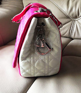 Christian Dior Soft Flap Shoulder Bag In Fuchsia/Offwhite Lambskin Leather 