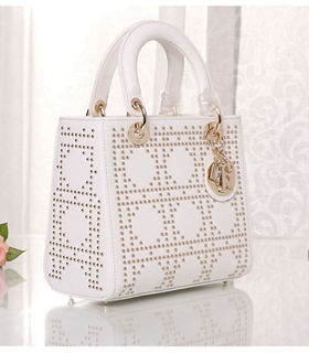 Christian Dior White Leather Small Tote Bag With Nail