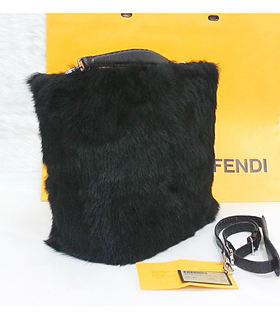 Fendi Black Mink Hair With Original Leather Tote Shoulder Bag
