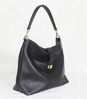 Fendi Black Original Litchi Pattern Leather Hobo Bag