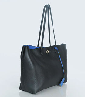 Fendi Black Original Litchi Pattern Leather Shopper Bag