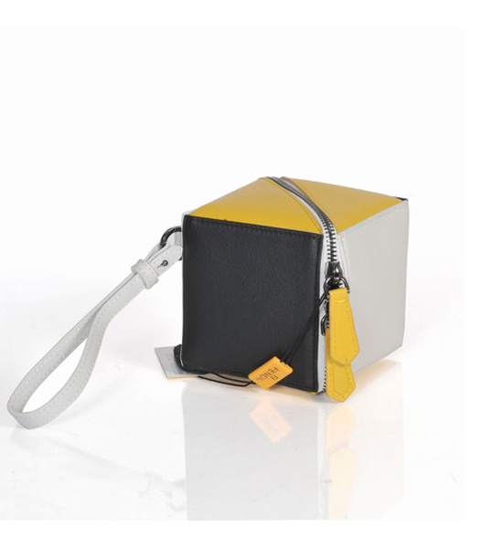 Fendi Black/White/Yellow Leather Magic Cube Handbag