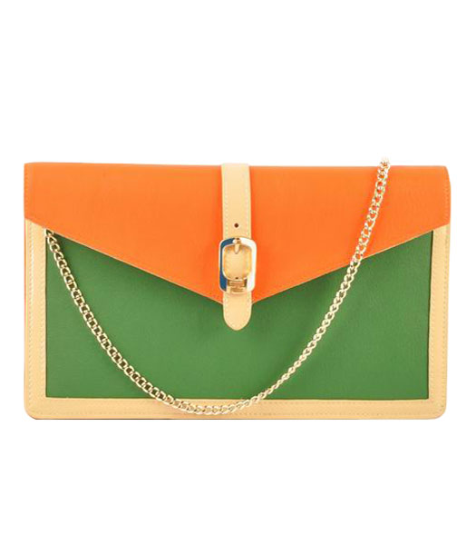 Fendi Chameleon OrangeGrass Green Imported Leather Mini Handbag