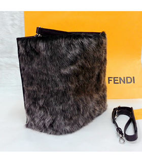 Fendi Coffee Mink Hair With Original Leather Tote Shoulder Bag