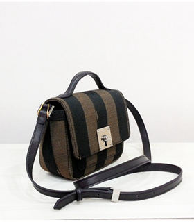 Fendi Crayon Cross-Body Mini Bag Stripe Fabric With Black Leather
