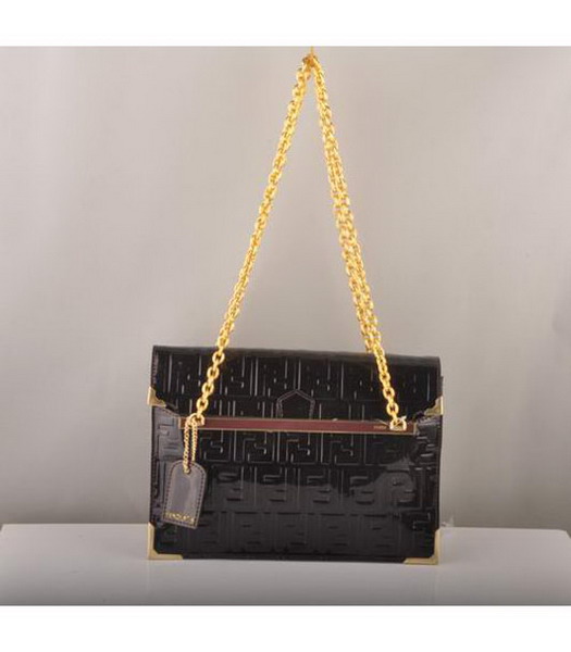 Fendi Embossed Patent Leather Chain Bag Dark Coffee
