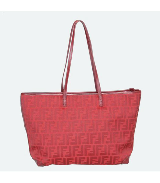Fendi FF Canvas Tote Bag with Red Leather Trim