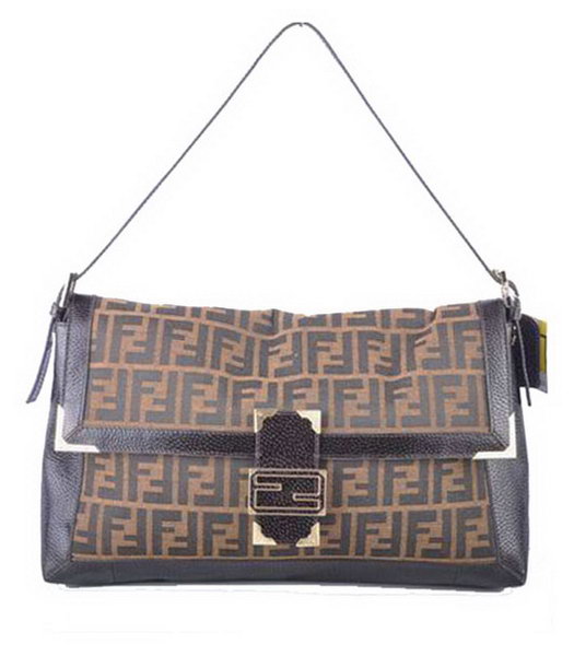 Fendi Forever Mamma Baguette Bag F Fabric with Coffee Caviar Leather