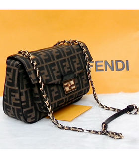 Fendi Iconic Be Baguette Medium Bag FF Fabric With Black Leather