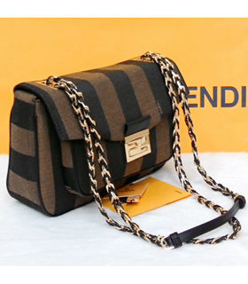 Fendi Iconic Be Baguette Medium Bag Stripe Fabric With Black Leather