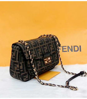 Fendi Iconic Be Baguette Small Bag FF Fabric With Black Leather