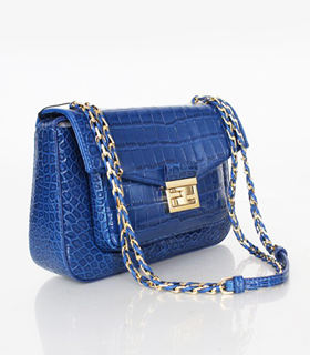 Fendi Iconic Be Baguette Small Bag With Blue Croc Veins Leather
