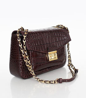 Fendi Iconic Be Baguette Small Bag With Coffee Croc Veins Leather