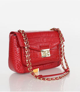 Fendi Iconic Be Baguette Small Bag With Red Croc Veins Leather