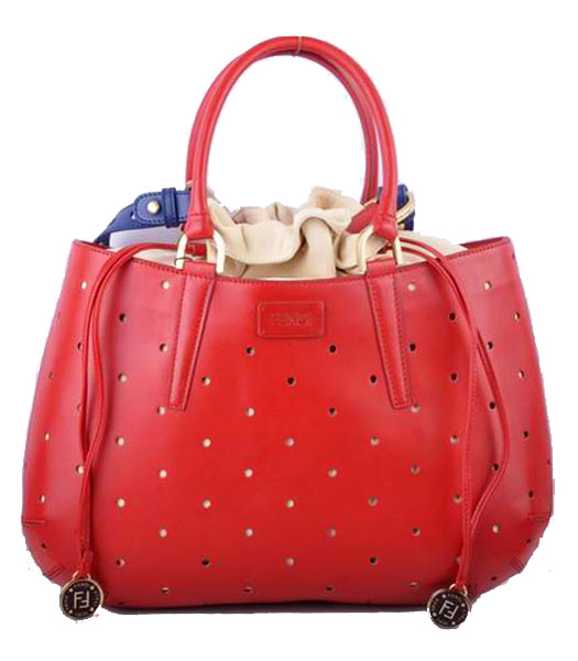 Fendi Large Red Perforate Leather Tote Bag