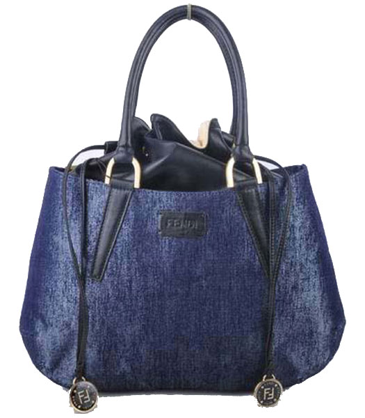 Fendi Medium Blue Denim With Black Leather Tote Bag