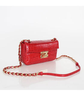 Fendi Mini Be Baguette Bag With Red Croc Veins Leather