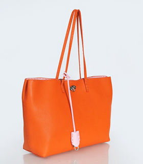 Fendi Orange Original Litchi Pattern Leather Shopper Bag