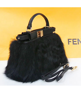 Fendi Peekaboo Black Mink Hair With Original Leather Tote Bag