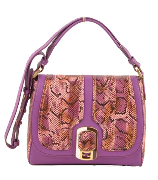 Fendi Purple Snake Veins Leather With Ferrari Leather Messenger Tote Bag