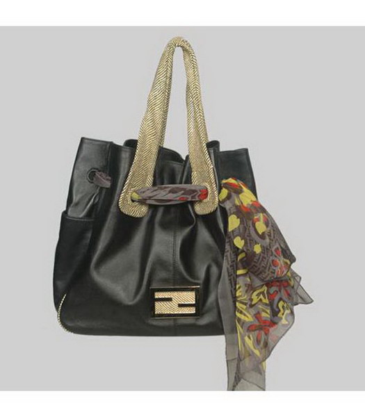 Fendi Shoulder Bag Black Lambskin&Scarf