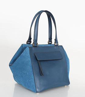 Fendi Trapeze Stripe Blue Suede With Original Leather Mini Tote Bag