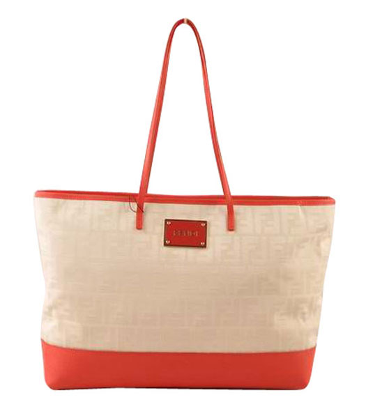 Fendi White F Fabric With Red Calfskin Leather Shoulder Bag