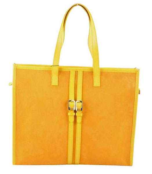 Fendi Yellow Suede Leather Large Shopping Bag