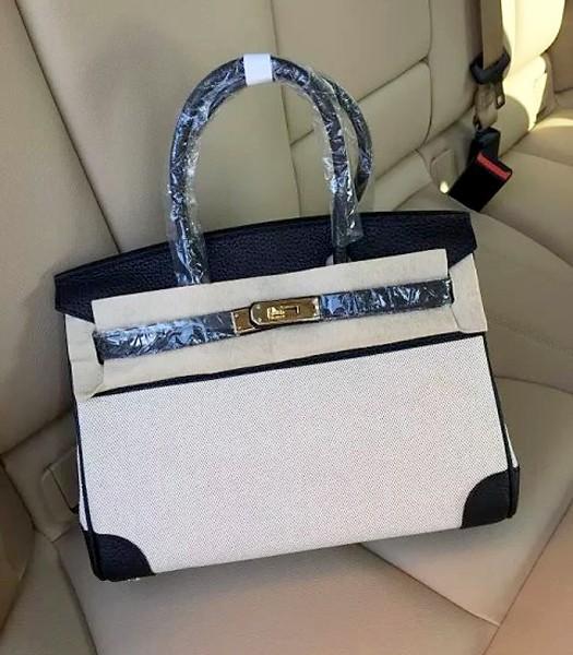 Hermes Birkin 25cm Fabric With Leather Tote Bag Black