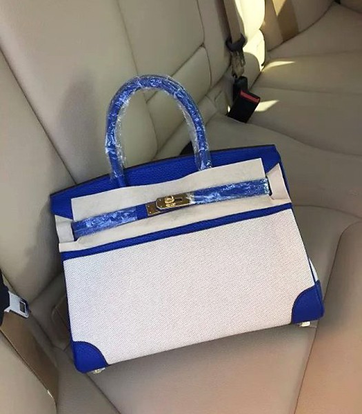 Hermes Birkin 25cm Fabric With Leather Tote Bag Electric Blue