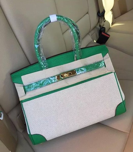 Hermes Birkin 25cm Fabric With Leather Tote Bag Green