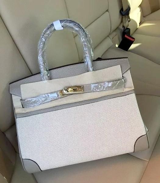 Hermes Birkin 25cm Fabric With Leather Tote Bag Grey