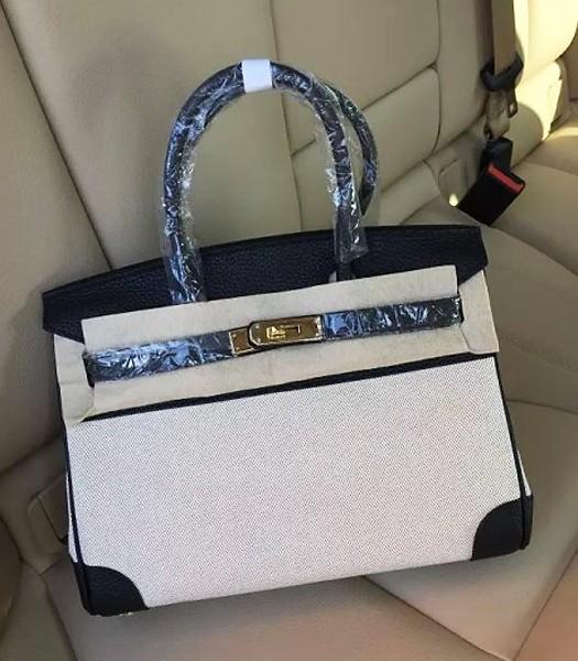 Hermes Birkin 30cm Fabric With Leather Tote Bag Black