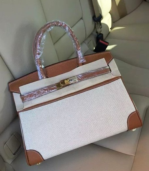 Hermes Birkin 30cm Fabric With Leather Tote Bag Earth Yellow