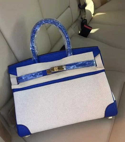 Hermes Birkin 30cm Fabric With Leather Tote Bag Electric Blue