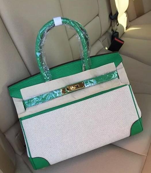 Hermes Birkin 30cm Fabric With Leather Tote Bag Green