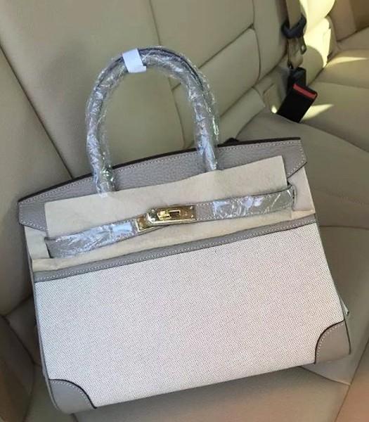 Hermes Birkin 30cm Fabric With Leather Tote Bag Grey