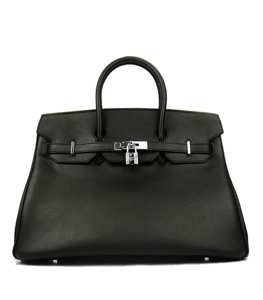 Hermes Birkin 35cm Black Plain Veins Bag Silver Metal