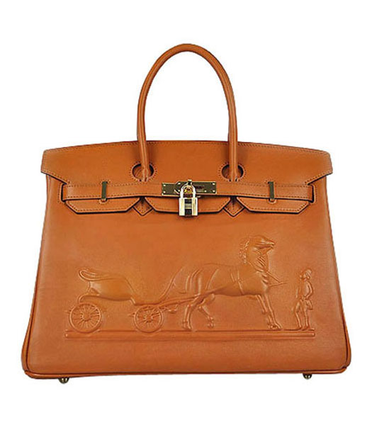 Hermes Birkin 35cm Light Coffee Horse-drawn Leather Bag Golden Metal